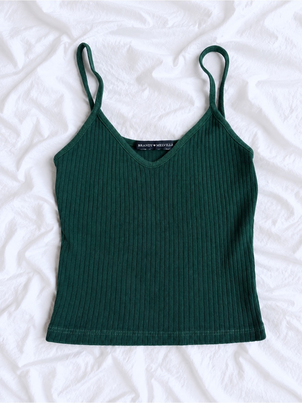 Brandy Melville Dark Green Ribbed V-Neck Cami